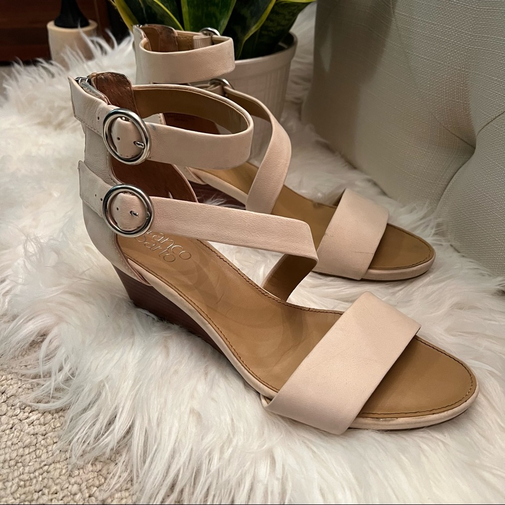 Cream Franco Sarto Suede Strappy Wedge Sandals